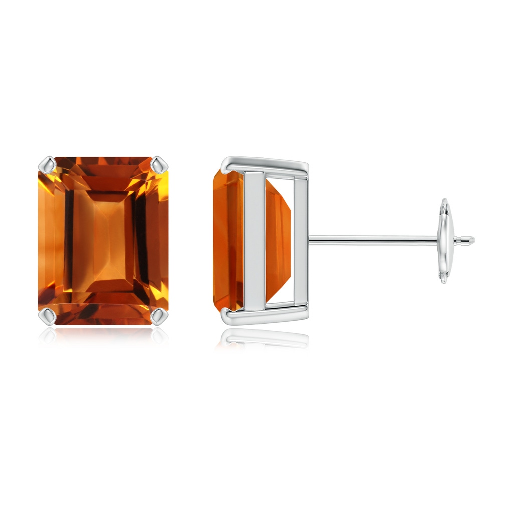 9x7mm AAAA Prong-Set Emerald-Cut Citrine Solitaire Stud Earrings in White Gold