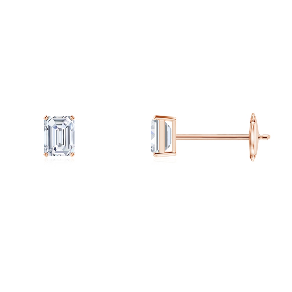 4x3mm GVS2 Prong-Set Emerald-Cut Diamond Solitaire Stud Earrings in Rose Gold