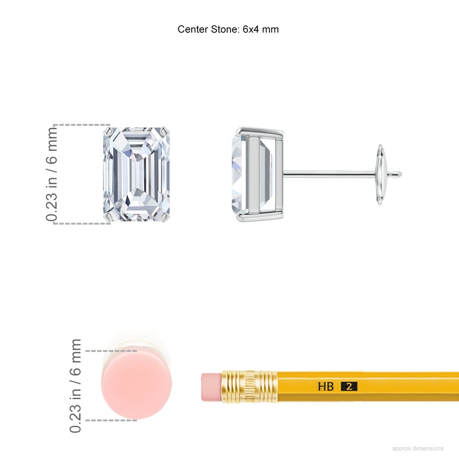 6x4mm GVS2 Prong-Set Emerald-Cut Diamond Solitaire Stud Earrings in White Gold ruler