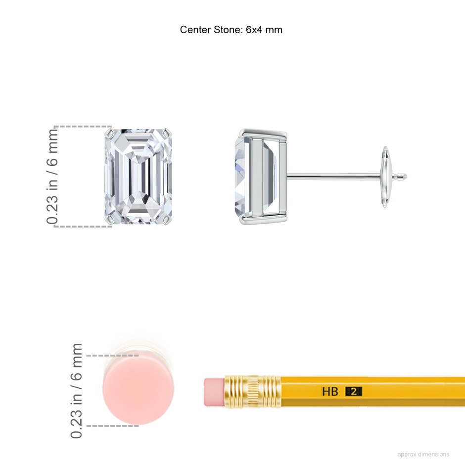 6x4mm HSI2 Prong-Set Emerald-Cut Diamond Solitaire Stud Earrings in White Gold ruler