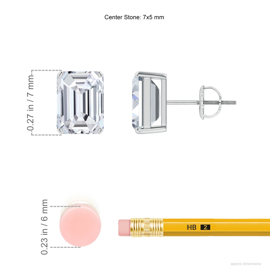 7x5mm HSI2 Prong-Set Emerald-Cut Diamond Solitaire Stud Earrings in P950 Platinum ruler