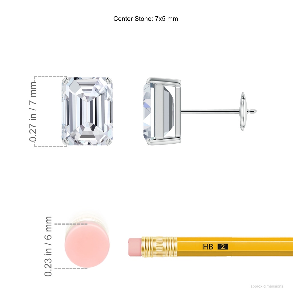 7x5mm HSI2 Prong-Set Emerald-Cut Diamond Solitaire Stud Earrings in White Gold ruler