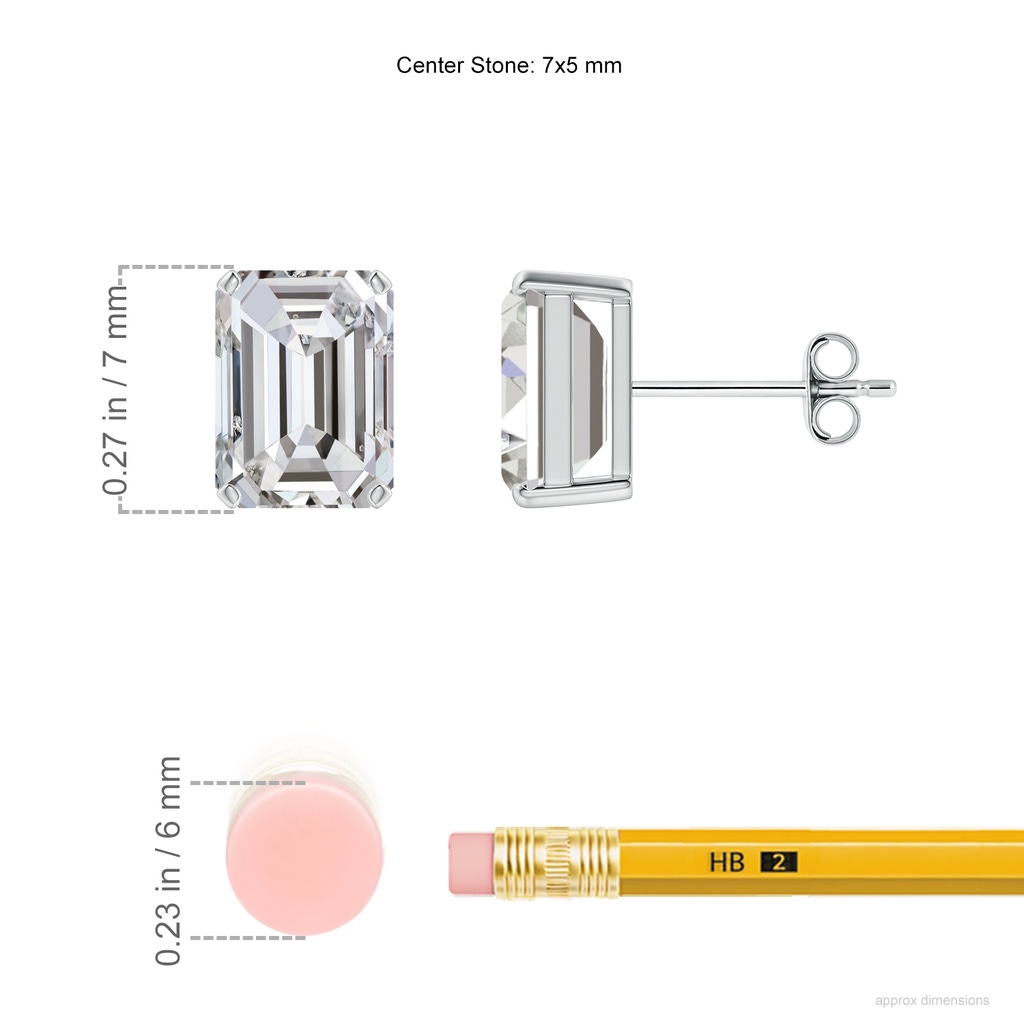 7x5mm IJI1I2 Prong-Set Emerald-Cut Diamond Solitaire Stud Earrings in S999 Silver ruler
