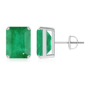 10x8mm A Prong-Set Emerald-Cut Emerald Solitaire Stud Earrings in P950 Platinum