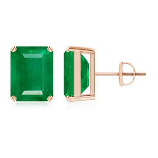 10x8mm AA Prong-Set Emerald-Cut Emerald Solitaire Stud Earrings in 18K Rose Gold