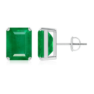 10x8mm AA Prong-Set Emerald-Cut Emerald Solitaire Stud Earrings in P950 Platinum