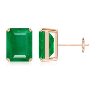 10x8mm AA Prong-Set Emerald-Cut Emerald Solitaire Stud Earrings in Rose Gold