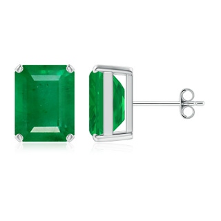 10x8mm AA Prong-Set Emerald-Cut Emerald Solitaire Stud Earrings in S999 Silver