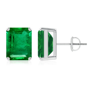 10x8mm AAA Prong-Set Emerald-Cut Emerald Solitaire Stud Earrings in P950 Platinum