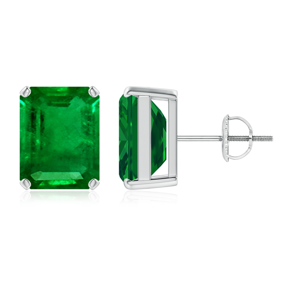 10x8mm AAAA Prong-Set Emerald-Cut Emerald Solitaire Stud Earrings in P950 Platinum