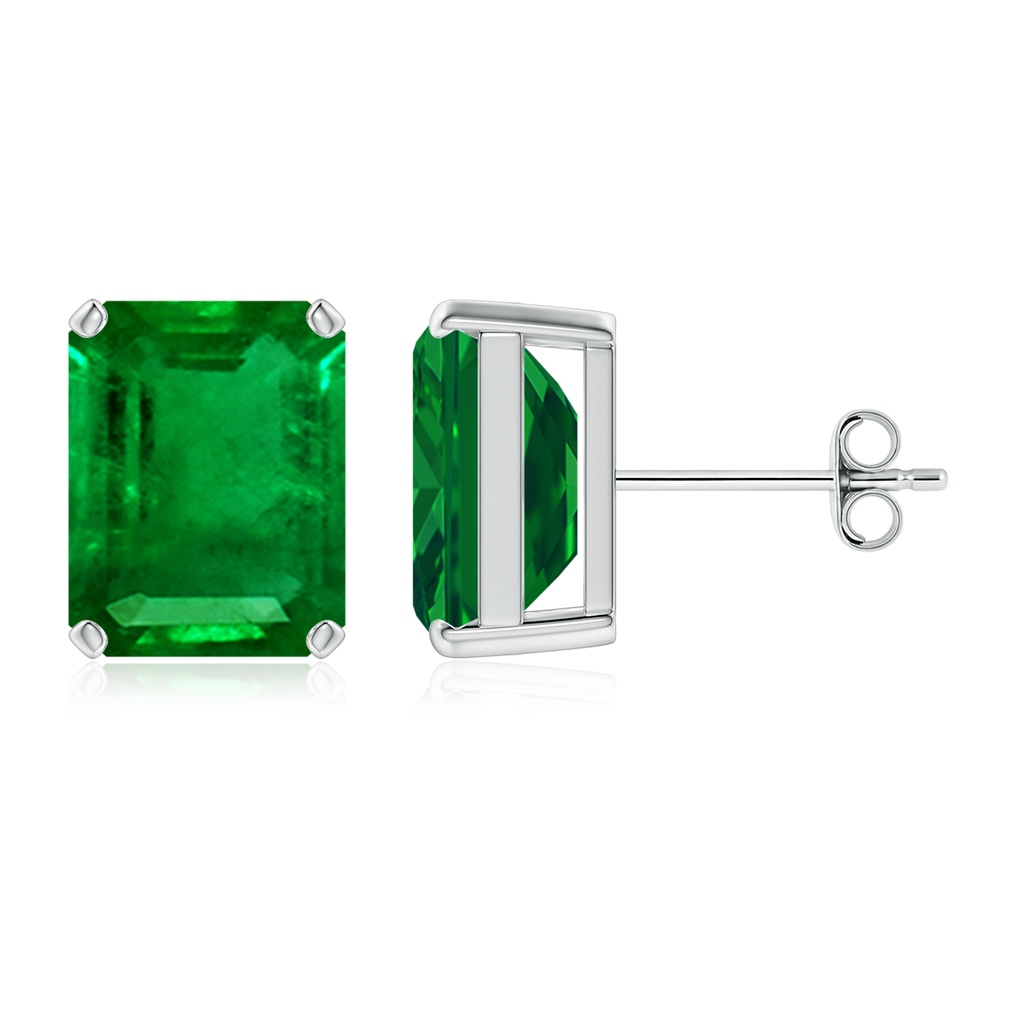 10x8mm AAAA Prong-Set Emerald-Cut Emerald Solitaire Stud Earrings in S999 Silver