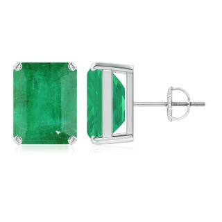12x10mm A Prong-Set Emerald-Cut Emerald Solitaire Stud Earrings in P950 Platinum