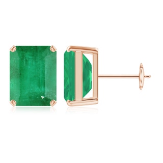 12x10mm A Prong-Set Emerald-Cut Emerald Solitaire Stud Earrings in Rose Gold