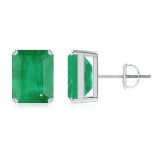 9x7mm A Prong-Set Emerald-Cut Emerald Solitaire Stud Earrings in P950 Platinum
