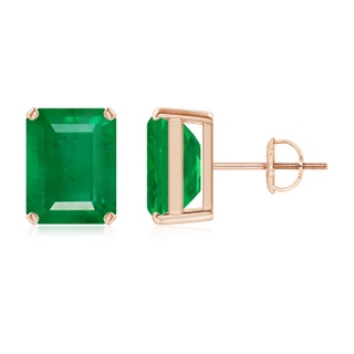 9x7mm AA Prong-Set Emerald-Cut Emerald Solitaire Stud Earrings in 18K Rose Gold