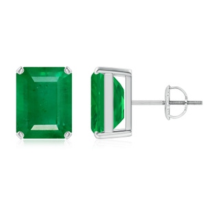 9x7mm AA Prong-Set Emerald-Cut Emerald Solitaire Stud Earrings in P950 Platinum