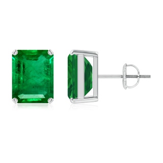 9x7mm AAA Prong-Set Emerald-Cut Emerald Solitaire Stud Earrings in P950 Platinum