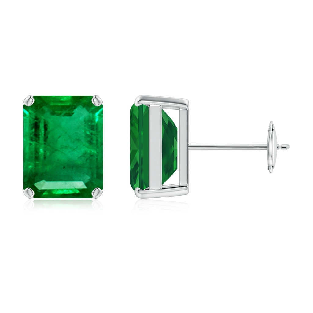 9x7mm AAA Prong-Set Emerald-Cut Emerald Solitaire Stud Earrings in White Gold