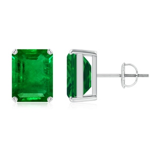 9x7mm AAAA Prong-Set Emerald-Cut Emerald Solitaire Stud Earrings in P950 Platinum