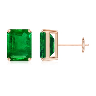 9x7mm AAAA Prong-Set Emerald-Cut Emerald Solitaire Stud Earrings in Rose Gold