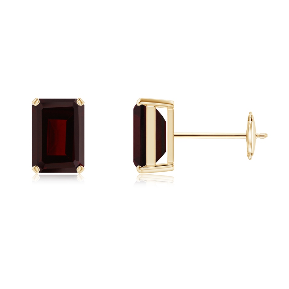 7x5mm A Prong-Set Emerald-Cut Garnet Solitaire Stud Earrings in 10K Yellow Gold 