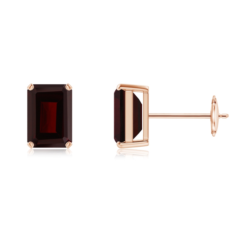 7x5mm A Prong-Set Emerald-Cut Garnet Solitaire Stud Earrings in Rose Gold 
