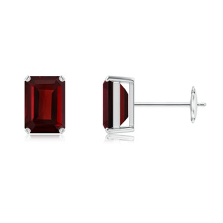 7x5mm AAA Prong-Set Emerald-Cut Garnet Solitaire Stud Earrings in White Gold