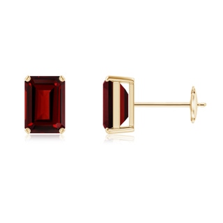 7x5mm AAAA Prong-Set Emerald-Cut Garnet Solitaire Stud Earrings in Yellow Gold