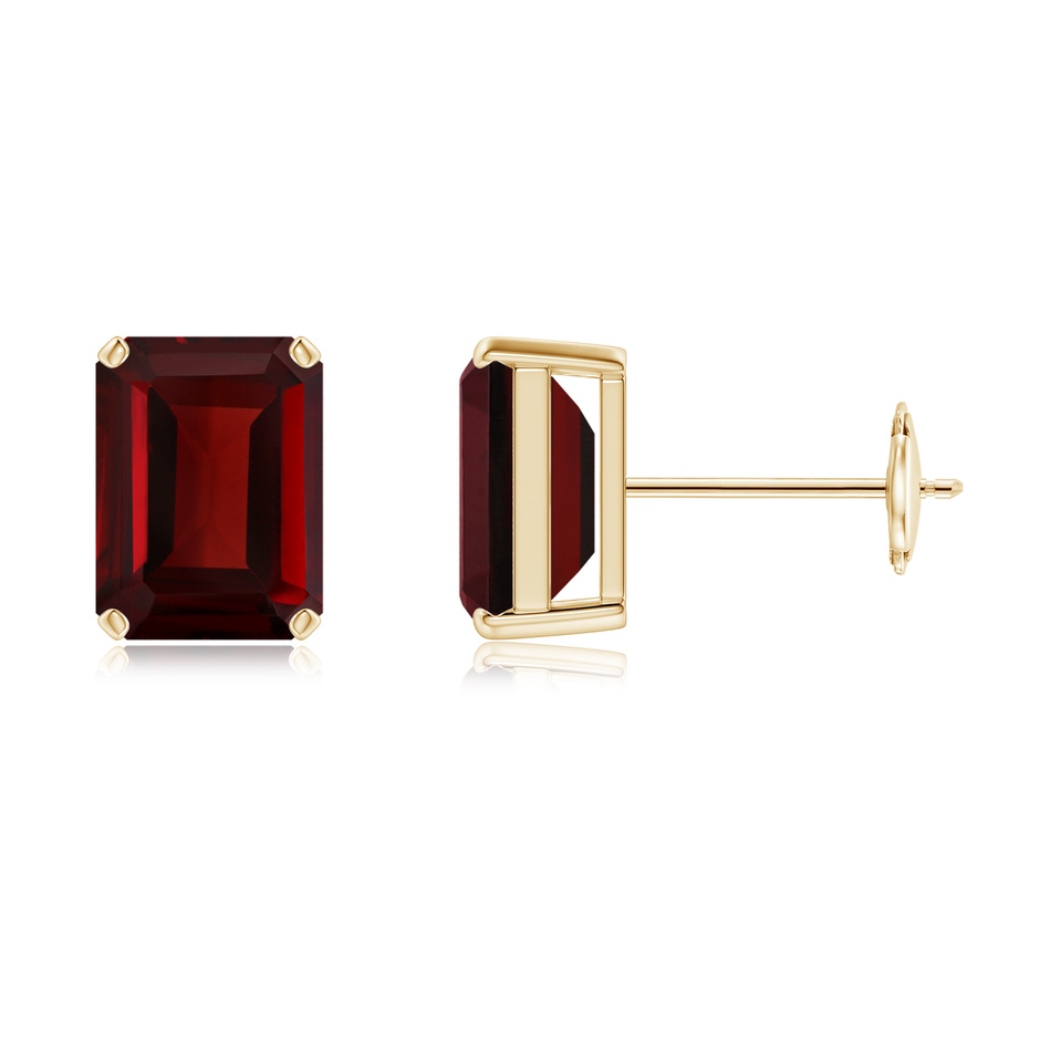 8x6mm AAA Prong-Set Emerald-Cut Garnet Solitaire Stud Earrings in 9K Yellow Gold 