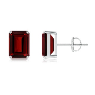 8x6mm AAAA Prong-Set Emerald-Cut Garnet Solitaire Stud Earrings in P950 Platinum