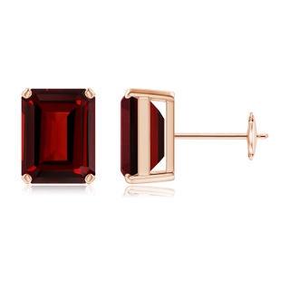 9x7mm AAAA Prong-Set Emerald-Cut Garnet Solitaire Stud Earrings in Rose Gold