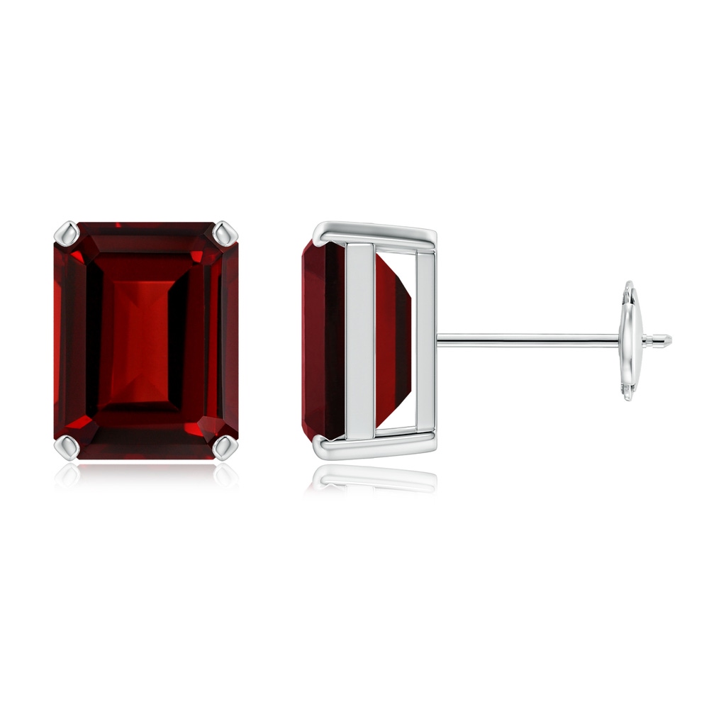 9x7mm AAAA Prong-Set Emerald-Cut Garnet Solitaire Stud Earrings in White Gold