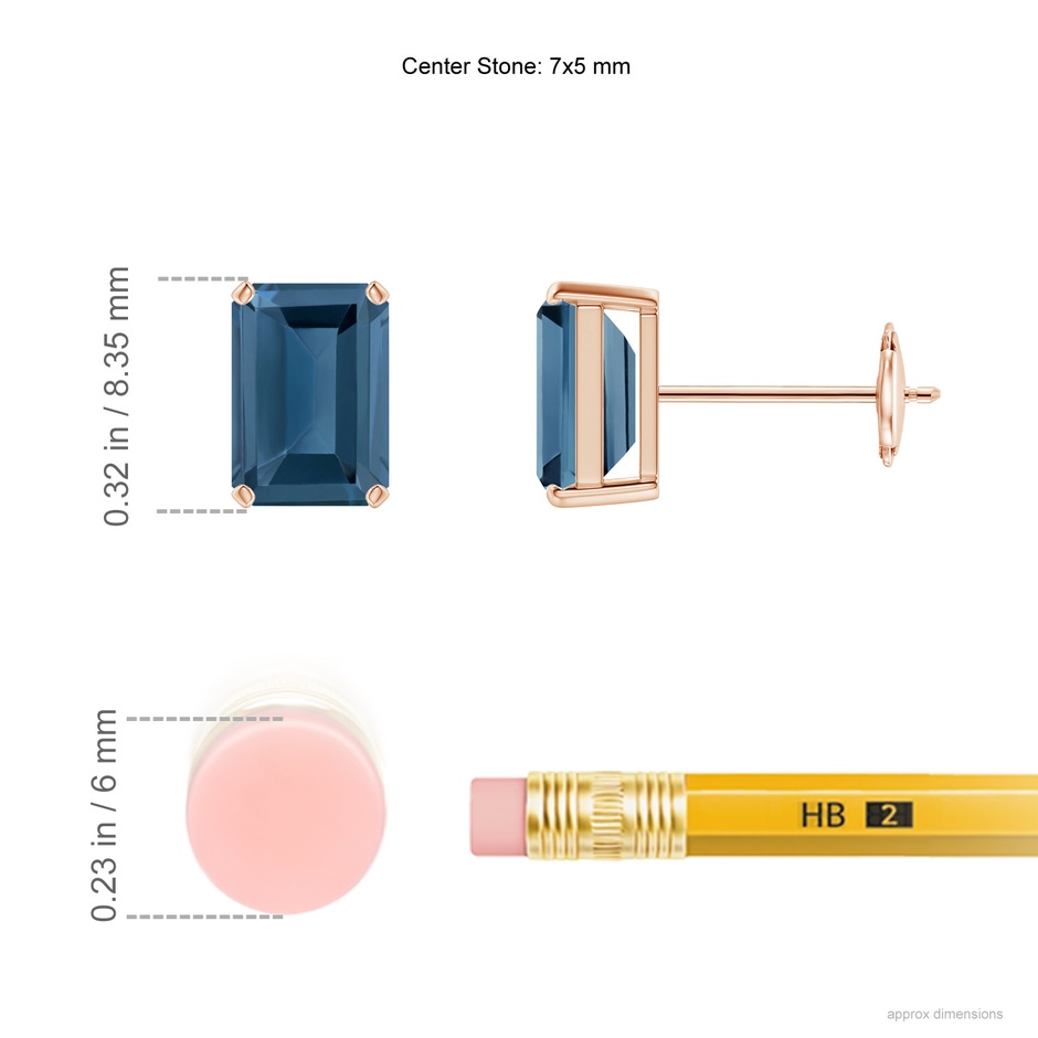 7x5mm A Prong-Set Emerald-Cut London Blue Topaz Solitaire Earrings in 9K Rose Gold product image