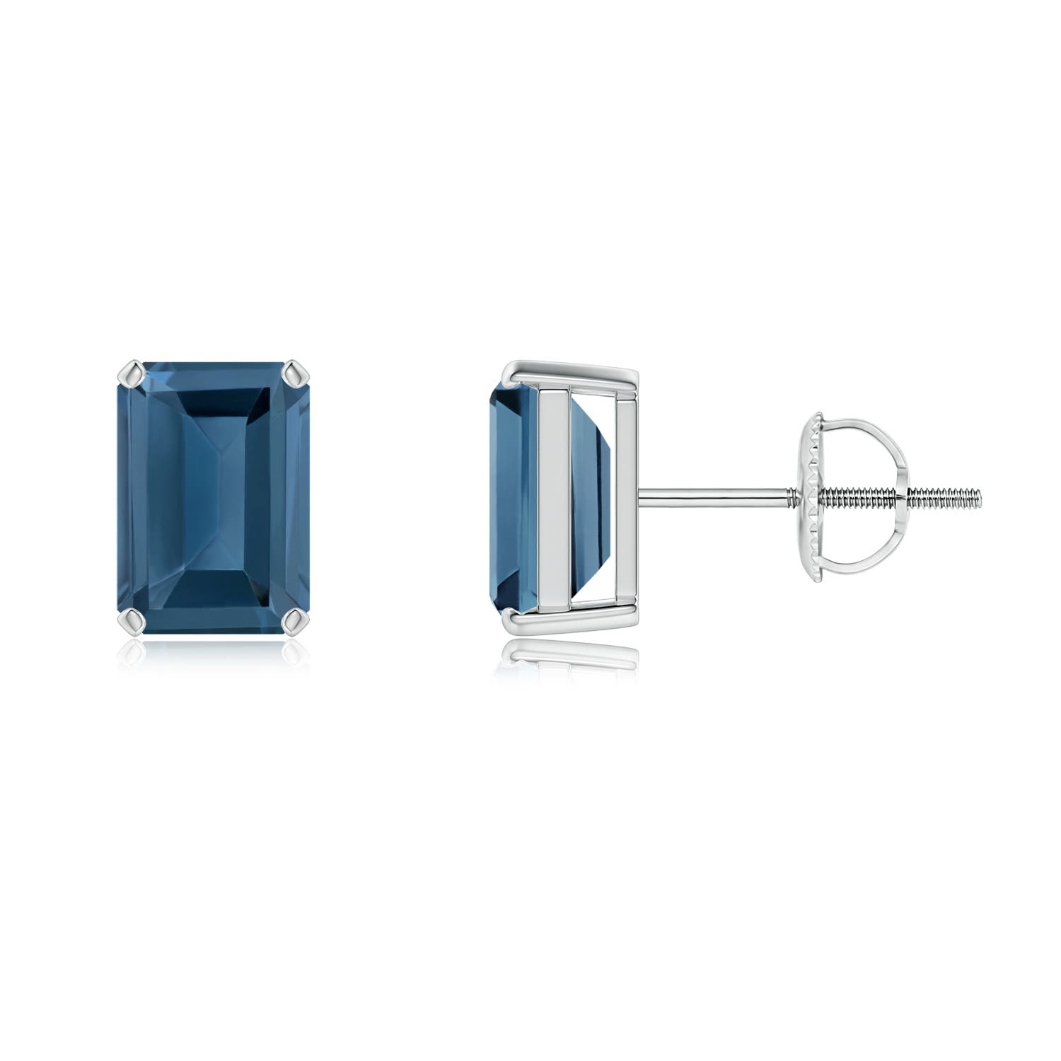 7x5mm A Prong-Set Emerald-Cut London Blue Topaz Solitaire Earrings in P950 Platinum