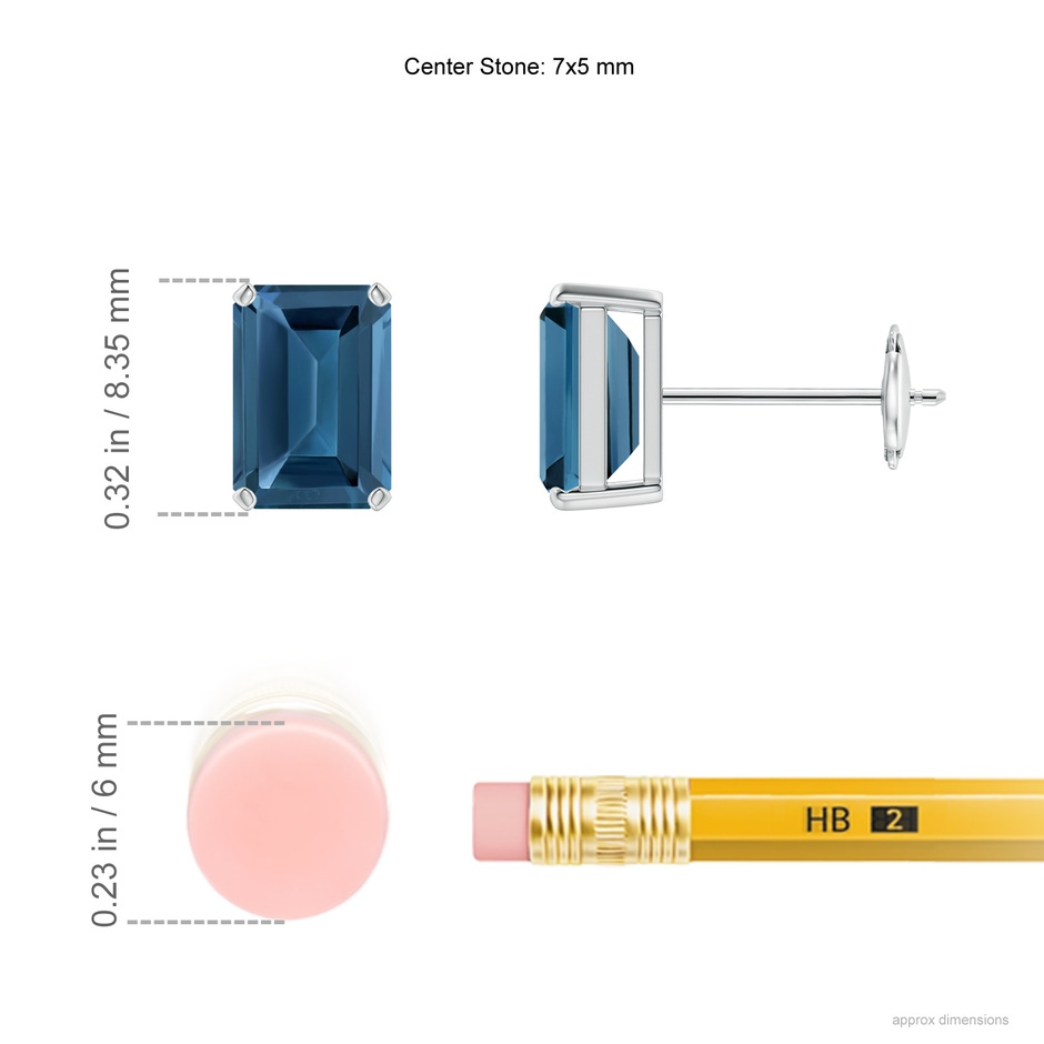 7x5mm AA Prong-Set Emerald-Cut London Blue Topaz Solitaire Earrings in 9K White Gold product image