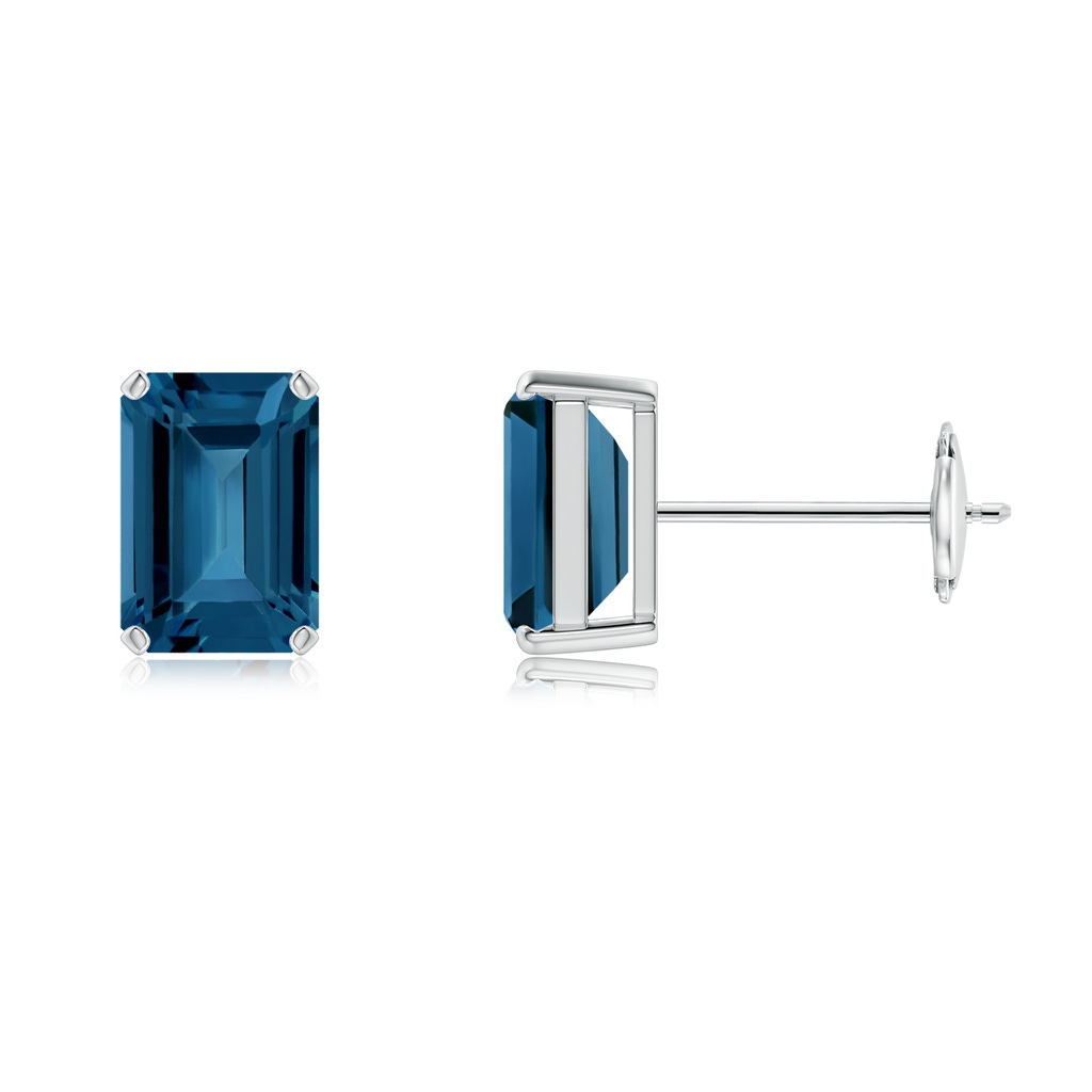 7x5mm AAA Prong-Set Emerald-Cut London Blue Topaz Solitaire Earrings in White Gold