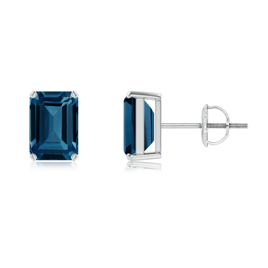 7x5mm AAAA Prong-Set Emerald-Cut London Blue Topaz Solitaire Earrings in P950 Platinum 