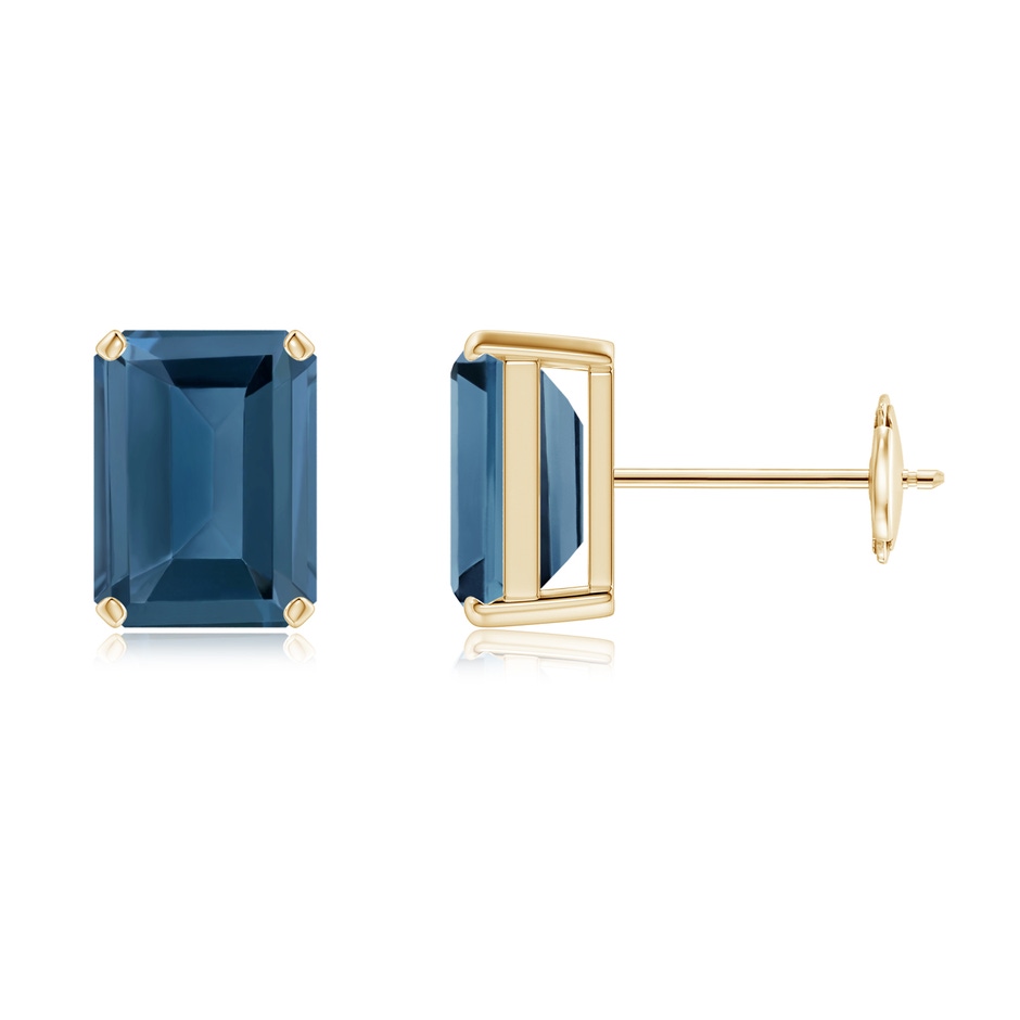 8x6mm A Prong-Set Emerald-Cut London Blue Topaz Solitaire Earrings in 9K Yellow Gold 