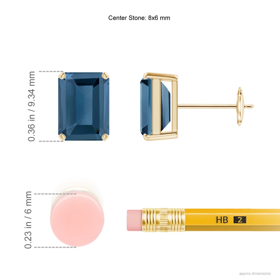 8x6mm A Prong-Set Emerald-Cut London Blue Topaz Solitaire Earrings in 9K Yellow Gold product image