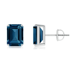 8x6mm AAAA Prong-Set Emerald-Cut London Blue Topaz Solitaire Earrings in P950 Platinum