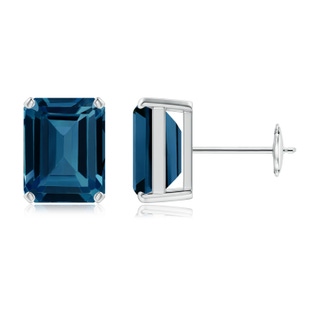9x7mm AAAA Prong-Set Emerald-Cut London Blue Topaz Solitaire Earrings in White Gold
