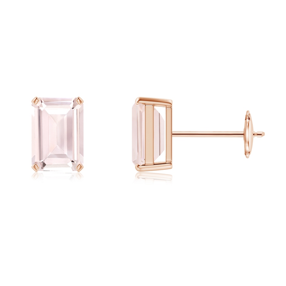 7x5mm A Prong-Set Emerald-Cut Morganite Solitaire Stud Earrings in 9K Rose Gold 