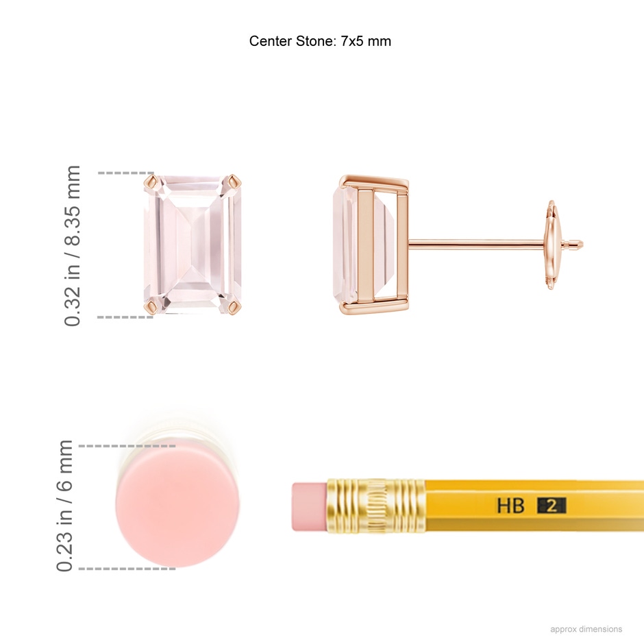 7x5mm A Prong-Set Emerald-Cut Morganite Solitaire Stud Earrings in 9K Rose Gold product image