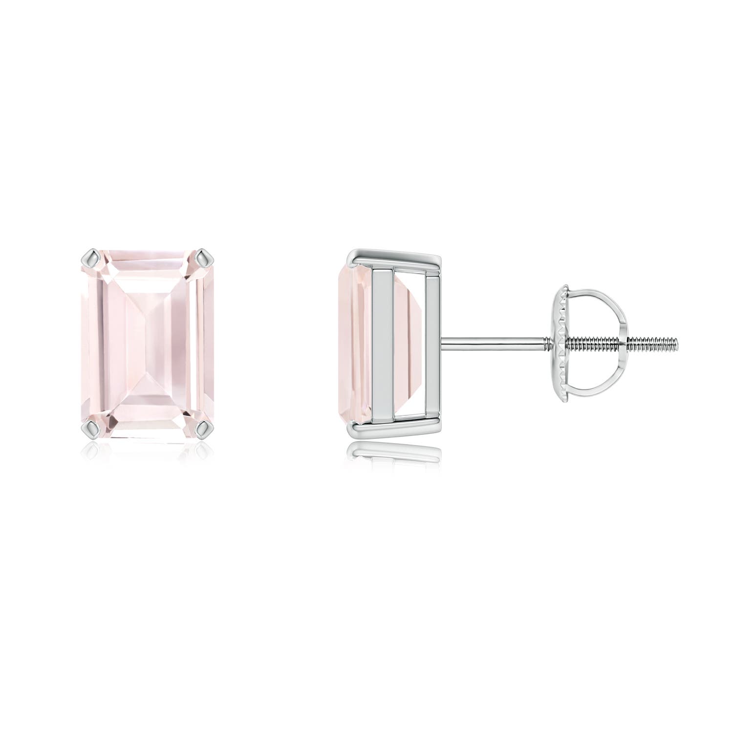 7x5mm A Prong-Set Emerald-Cut Morganite Solitaire Stud Earrings in P950 Platinum