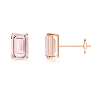 7x5mm AA Prong-Set Emerald-Cut Morganite Solitaire Stud Earrings in Rose Gold