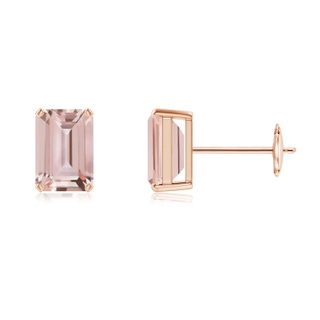 7x5mm AAA Prong-Set Emerald-Cut Morganite Solitaire Stud Earrings in 9K Rose Gold