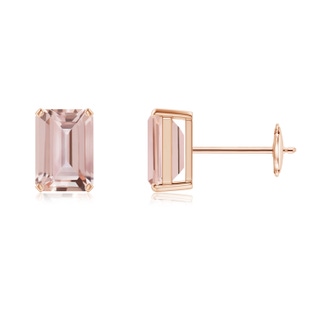 7x5mm AAA Prong-Set Emerald-Cut Morganite Solitaire Stud Earrings in Rose Gold