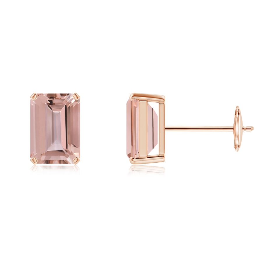 7x5mm AAAA Prong-Set Emerald-Cut Morganite Solitaire Stud Earrings in 9K Rose Gold 