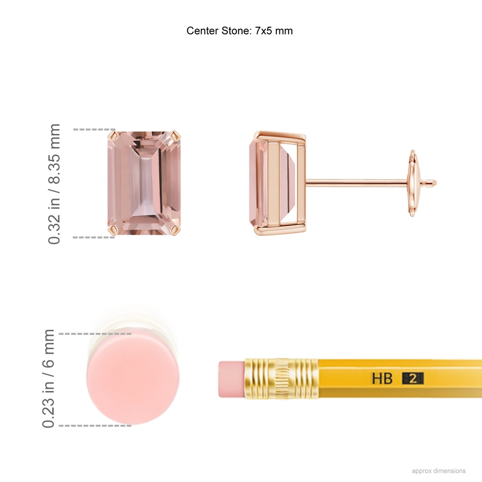 7x5mm AAAA Prong-Set Emerald-Cut Morganite Solitaire Stud Earrings in 9K Rose Gold product image