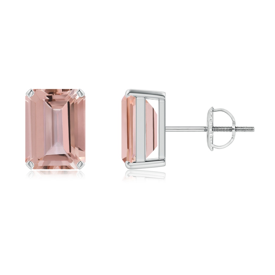 8x6mm AAAA Prong-Set Emerald-Cut Morganite Solitaire Stud Earrings in P950 Platinum 
